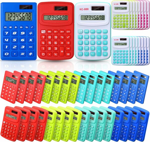 48 Pcs Pocket Calculator Small Basic Standard Calculator Mini Colored 8 Digit Handheld 4 Function Calculator for Students Kids School Teacher Desktop Home Office, 3 Designs