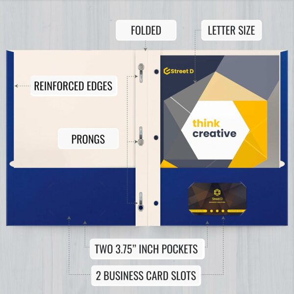 Blue Paper 2 Pocket Folders with Prongs, Blue, 50 Pack - Image 5