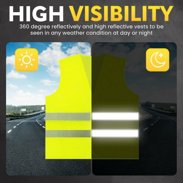 Safety Vests 10 Pack - Yellow Reflective High Visibility, Hi Vis Silver Strip, Men Women, Work, Cycling, Runner, Surveyor, Volunteer, Crossing Guard, Road, Construction, Neon (Mesh, 10) - Image 4