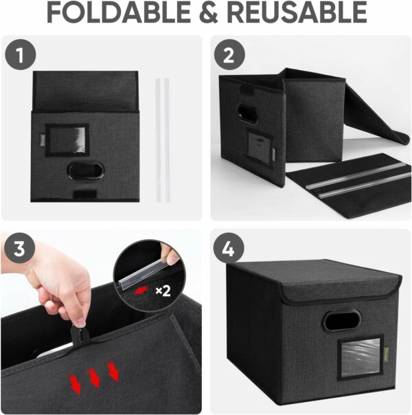 File Organizer Box with Lid, Collapsible File Folder Organizer with Plastic Slide, Hanging File Folder Box for Office Document Storage (1 Pack, Black) - Image 8