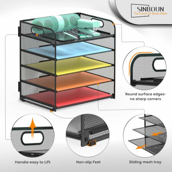 2 Pack Letter Tray Paper Organizer 5-Tier Desk Organizer File Organizer Paper Holder with Handle, Metal Desktop Document Shelf Tray Office Classroom Organization - Black - Image 3