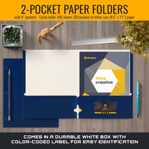 Two Pocket Portfolio Folders, 50-Pack, Blue, Letter Size Paper Folders - Image 3