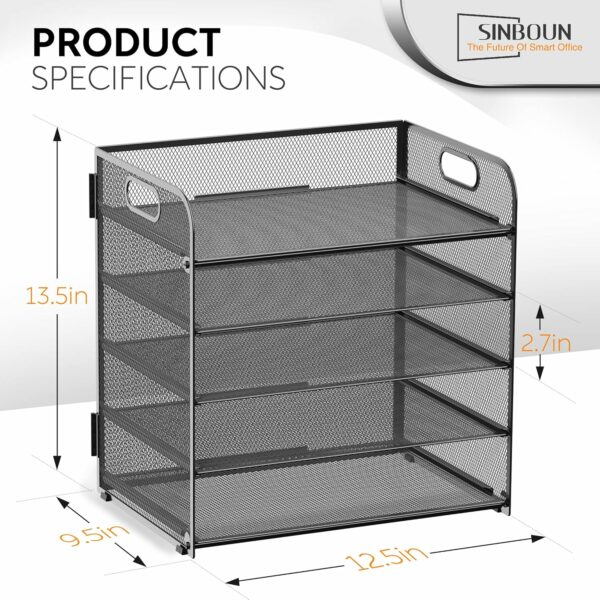 2 Pack Letter Tray Paper Organizer 5-Tier Desk Organizer File Organizer Paper Holder with Handle, Metal Desktop Document Shelf Tray Office Classroom Organization - Black - Image 2