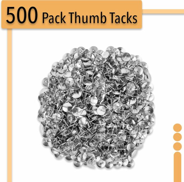 Thumb Tack, Flat Push Pins, Silver Thumb Tacks, 500 Pack - Image 2