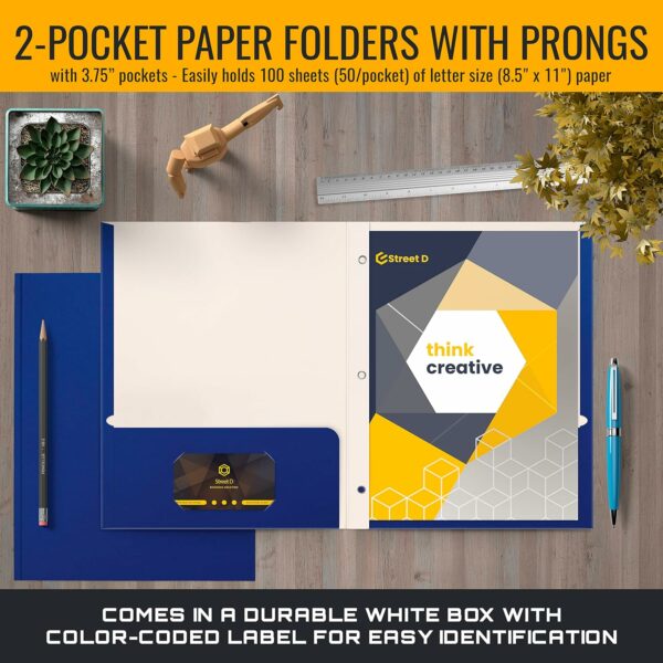 Blue Paper 2 Pocket Folders with Prongs, Blue, 50 Pack - Image 6