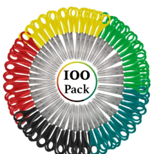 100 Pack of Bulk Wholesale 5 Inch Blunt Tip Kids Safety Scissors for School and Classrooms in Black, Red, Green, Blue and Yellow