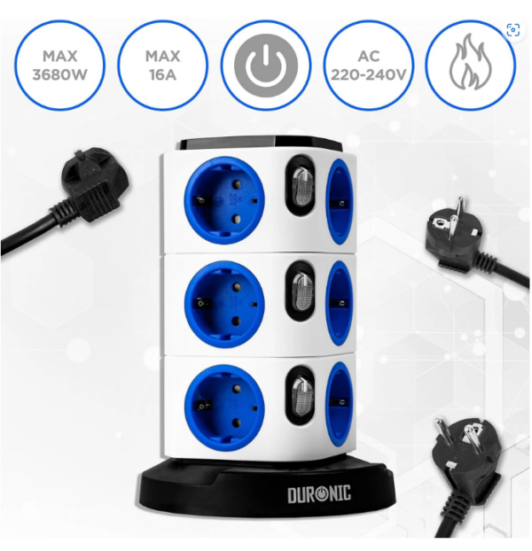 Vertical Stacked Power Strip - 12 Socket - 230 Volt - Image 2