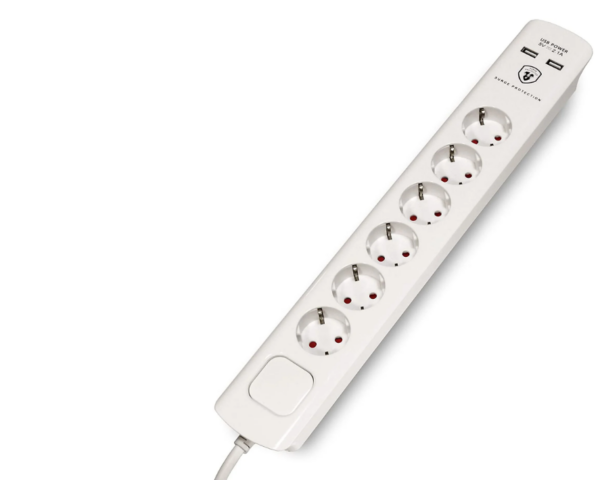 6 Socket Power Strip (3680 W/ 230V) with 2 USB Charging Ports