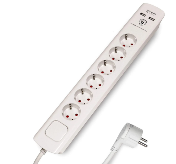 6 Socket Power Strip (3680 W/ 230V) with 2 USB Charging Ports - Image 2