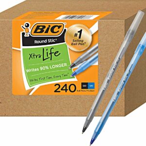 BIC PENS Bulk Pack of 240 Ink Pens, Bic Round Stic Xtra Life Ballpoint , Medium point 1.0 mm, 120 Black & 120 Blue Bic Pens Combo Pack in Bulk