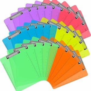 Plastic Clipboards, PANDRI 30 Pack Clear Colored Clipboards, Low Profile Clip Board 12.5 x 9 Inch Standard Letter Size, Office Supplies Classroom
