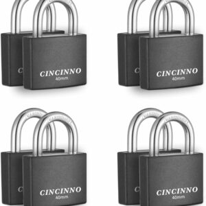 Covered Aluminum Padlock with Key, 8 Pack 1-9/16" Padlocks with Same Key Lock for Outdoors
