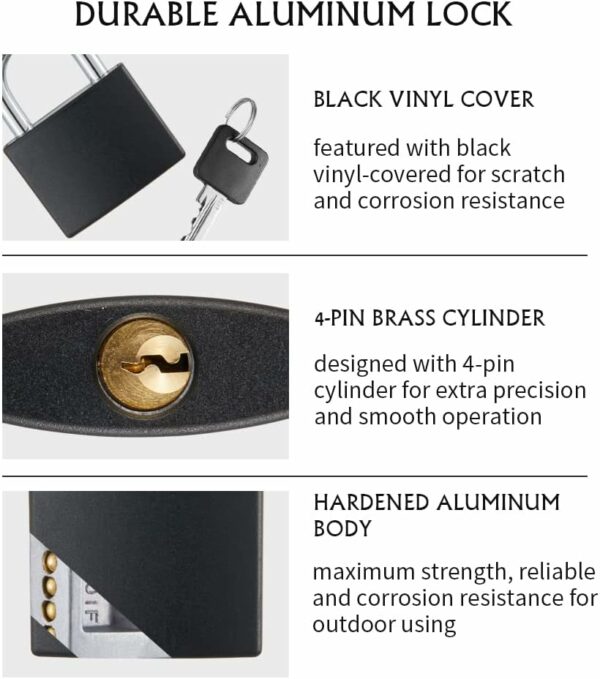 Covered Aluminum Padlock with Key, 8 Pack 1-9/16" Padlocks with Same Key Lock for Outdoors - Image 5
