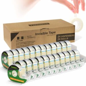Invisible Tape, Clear, 24 Packs Writable Frosted Transparent Tape for Handmade Home Office Supplies Back to School 7/10 X 800 Inches