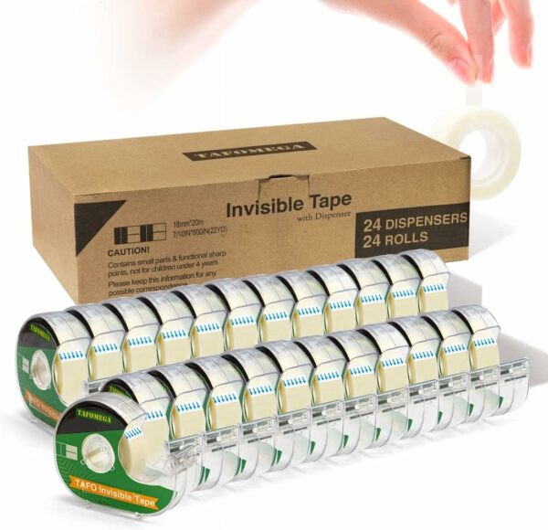 Invisible Tape, Clear, 24 Packs Writable Frosted Transparent Tape for Handmade Home Office Supplies Back to School 7/10 X 800 Inches