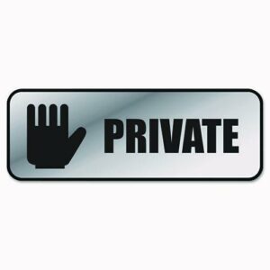 Brushed Metal Office Sign, Private, 9 x 3, Silver