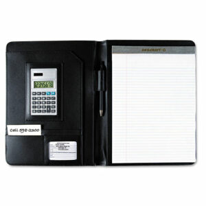 7510014844563, SKILCRAFT Black Leather Look Portfolio, Solar Calculator/Writing Pad/Pen