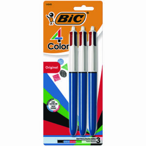 4-Color Ballpoint Pen, Retractable, Medium 1 mm, Black/Blue/Green/Red Ink Colors, Randomly Assorted Barrel Colors, 3/PK