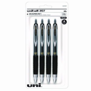 Signo 207 Gel Pen, Retractable, Fine 0.5 mm, Black Ink, Smoke/Black Barrel, 4/Pack