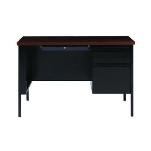 Single Pedestal Steel Desk, 45" x 24" x 29.5", Mocha/Black, Black Legs
