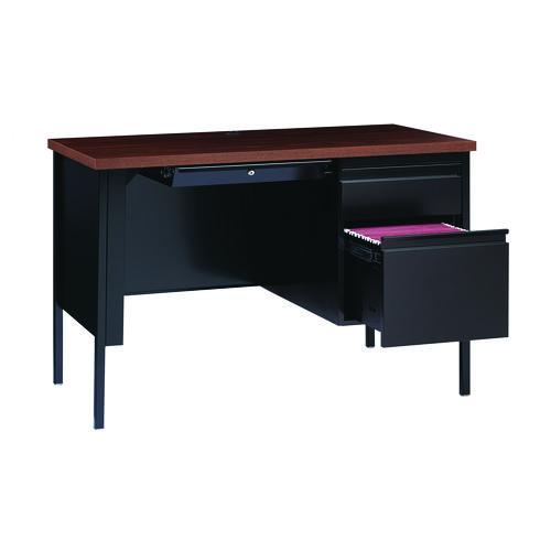 Single Pedestal Steel Desk, 45" x 24" x 29.5", Mocha/Black, Black Legs - Image 8