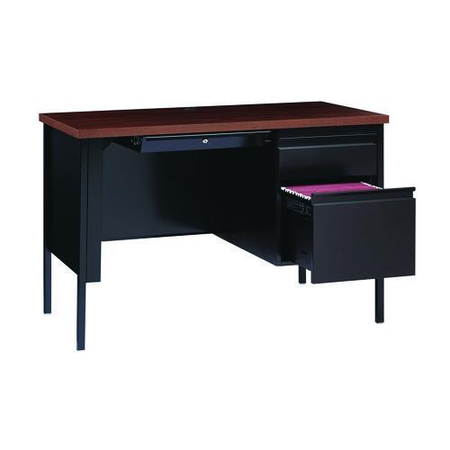 Single Pedestal Steel Desk, 45" x 24" x 29.5", Mocha/Black, Black Legs - Image 6