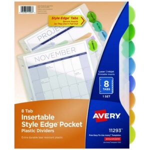 Insertable Style Edge Tab Plastic 1-Pocket Dividers, 8-Tab, 11.25 x 9.25, Translucent, 1 Set