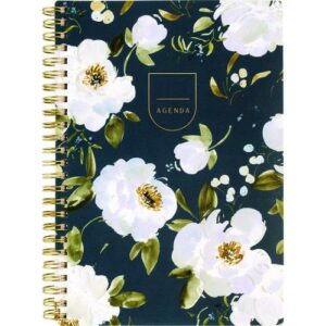 Leah Bisch Weekly/Monthly Floral Planner, Floral Artwork, 8.5 x 6.38, Blue/White/Gold Cover, 12-Month (Jan to Dec): 2025