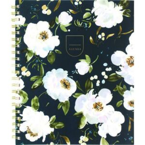 Leah Bisch Weekly/Monthly Floral Planner, Floral Artwork, 11 x 9.25, Blue/White/Gold Cover, 12-Month (Jan to Dec): 2025