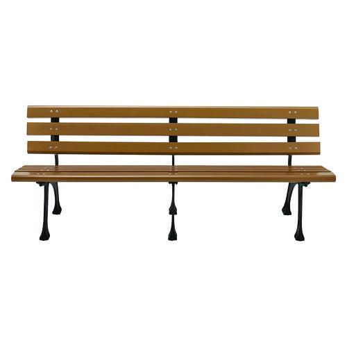 Recycled Plastic Benches with Back, 72" x 23" x 28", Tan Seat/Back, Black Base - Image 3