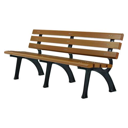 Recycled Plastic Benches with Back, 72" x 23" x 28", Tan Seat/Back, Black Base - Image 2