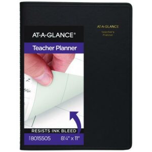 Undated Teacher's Planner, Weekly, 9 Classes, Black Cover, 10.88 x 8.25 Sheets, 12-Month (July to June)