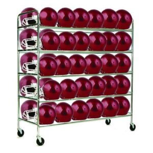 60 Helmet Football Cart, Five Shelves, Metal, 176 lb Capacity, 24" x 61" x 65", Chrome