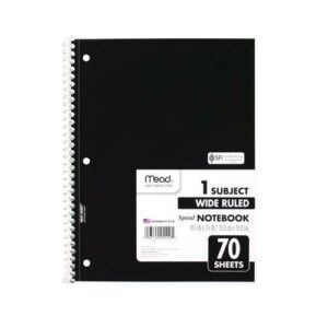 Spiral Notebook, 1-Subject, Wide/Legal Rule, Randomly Assorted Cover Color, (70) 10.5" x 7.5" Sheets