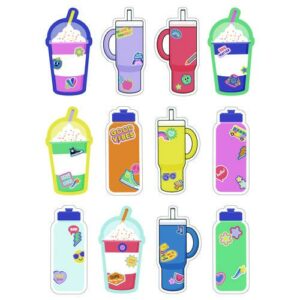 Assorted Colorful Cut-Outs, 36-Piece Set, We Stick Together: Cups + Water Bottles, 5.8" x 8", Multicolor