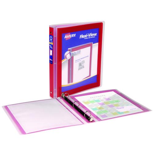 Flexi-View Binder with Round Rings, 3 Rings, 1" Capacity, 11 x 8.5, Red