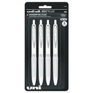 207 Plus+ Gel Pen, Retractable, Medium 0.7 mm, Black Ink, White Barrel, 4/Pack