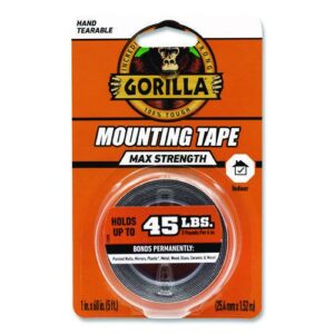 Max Strength Mounting Tape, Permanent, Holds Up to 45 lb (3 lbs per 4 in), 1 x 60, Black