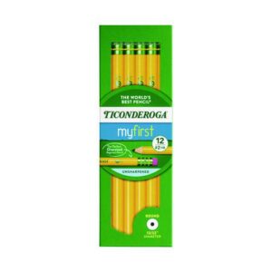 Ticonderoga Beginners Woodcase Pencil with Eraser and Microban Protection, HB (#2), Black Lead, Yellow Barrel, Dozen