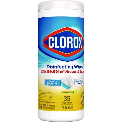 Disinfecting Wipes, Bleach Free Cleaning Wipes, 1-Ply, 7 x 8, Crisp Lemon, White, 35/Canister, 12 Canisters/Carton - Image 2