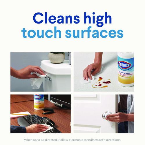 Disinfecting Wipes, Bleach Free Cleaning Wipes, 1-Ply, 7 x 8, Crisp Lemon, White, 35/Canister, 12 Canisters/Carton - Image 9