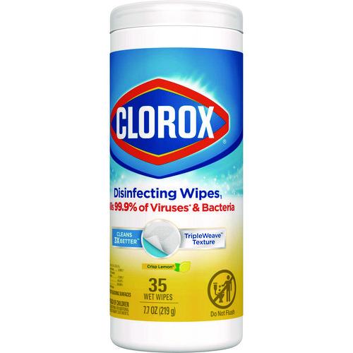 Disinfecting Wipes, Bleach Free Cleaning Wipes, 1-Ply, 7 x 8, Crisp Lemon, White, 35/Canister, 12 Canisters/Carton - Image 11