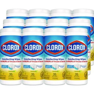 Disinfecting Wipes, Bleach Free Cleaning Wipes, 1-Ply, 7 x 8, Crisp Lemon, White, 35/Canister, 12 Canisters/Carton