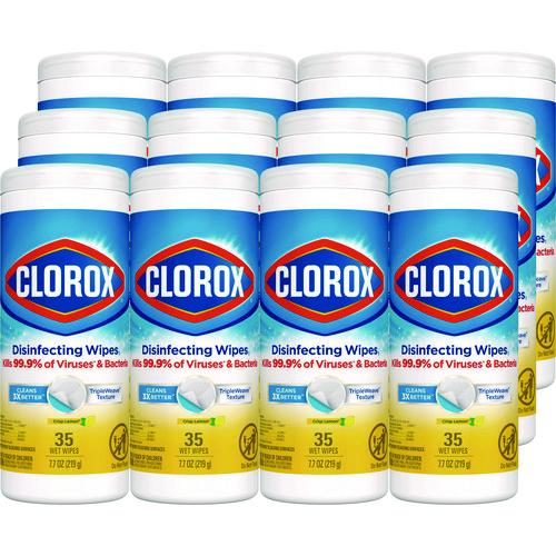 Disinfecting Wipes, Bleach Free Cleaning Wipes, 1-Ply, 7 x 8, Crisp Lemon, White, 35/Canister, 12 Canisters/Carton