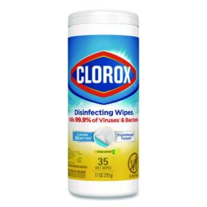 Disinfecting Wipes, Bleach Free Cleaning Wipes, 1-Ply, 7 x 8, Crisp Lemon, White, 35/Canister