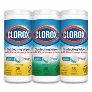 Disinfecting Wipes, 1-Ply, 7 x 8, Fresh Scent/Citrus Blend, White, 35/Canister, 3 Canisters/Pack