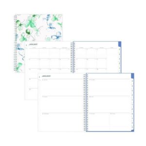 Lindley Weekly/Monthly Planner, Floral Artwork, 11 x 8.5, White/Blue/Green Cover, 12-Month (Jan to Dec): 2025
