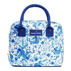 Simplified Lunch Bag with 4 Food Containers, 9 x 6 x 10, Blue Floral