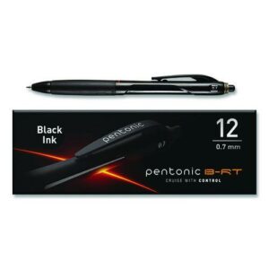 PENTONIC Ballpoint Pen, Retractable, Fine 0.7 mm, Black Ink, Black Barrel, 12/Pack