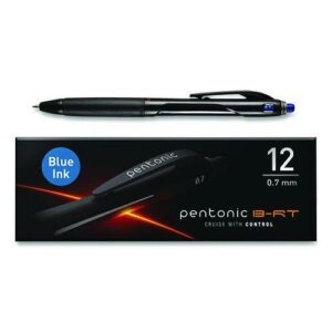 PENTONIC Ballpoint Pen, Retractable, Fine 0.7 mm, Blue Ink, Black/Blue Barrel, 12/Pack